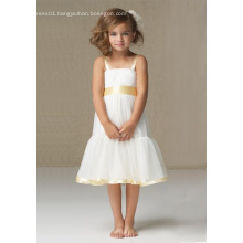 A-line Wide Straps Knee-length Satin Organza Flower Girl Dress